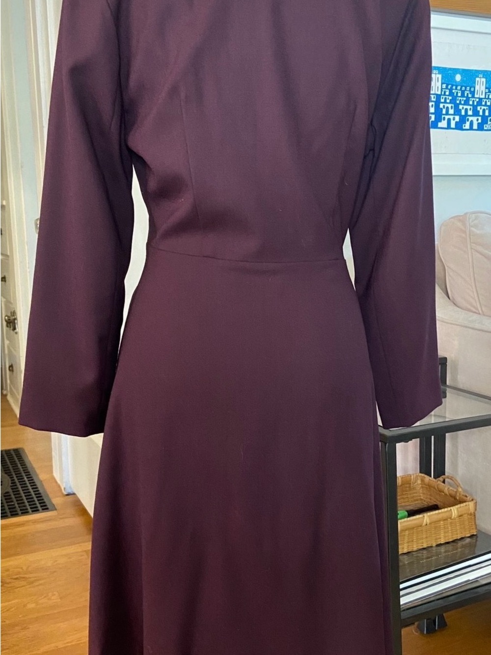NWT The Fold Wool Long Sleeve Wrap Midi Dress - Deep Plum - UK14/US10 - Picture 4 of 8